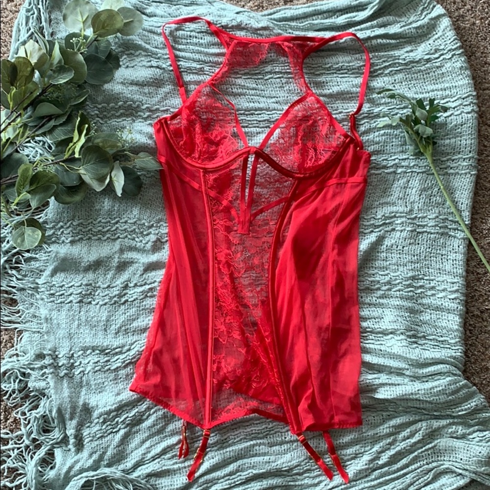 Red lace body suit lingerie